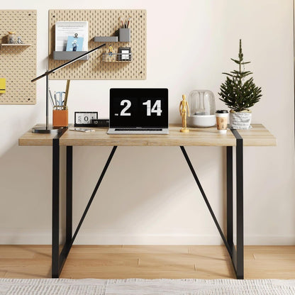 Industrial Style Rectangular MDF Dining Table for 4-6, Brown Wood Finish with Black Metal Legs
