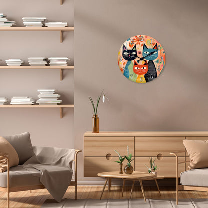 Retro Art Cute Cat Family Wooden Wall Clock Living Room Bedroom Kitchen Home Decoration Wall Clock Silent Quartz Clock Holiday Gift 10 Inch 12 Inch 14 Inch 16inch (No Battery)