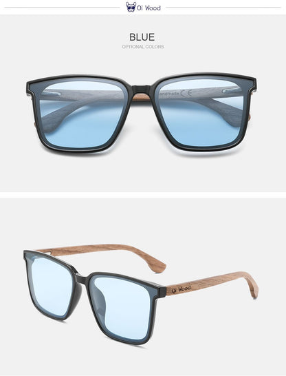 Oi Wood Óculos de Sol Quadrados para Homens e Mulheres Óculos de Madeira Lentes Azuis Polarizadas Óculos Masculinos Óculos de Luxo