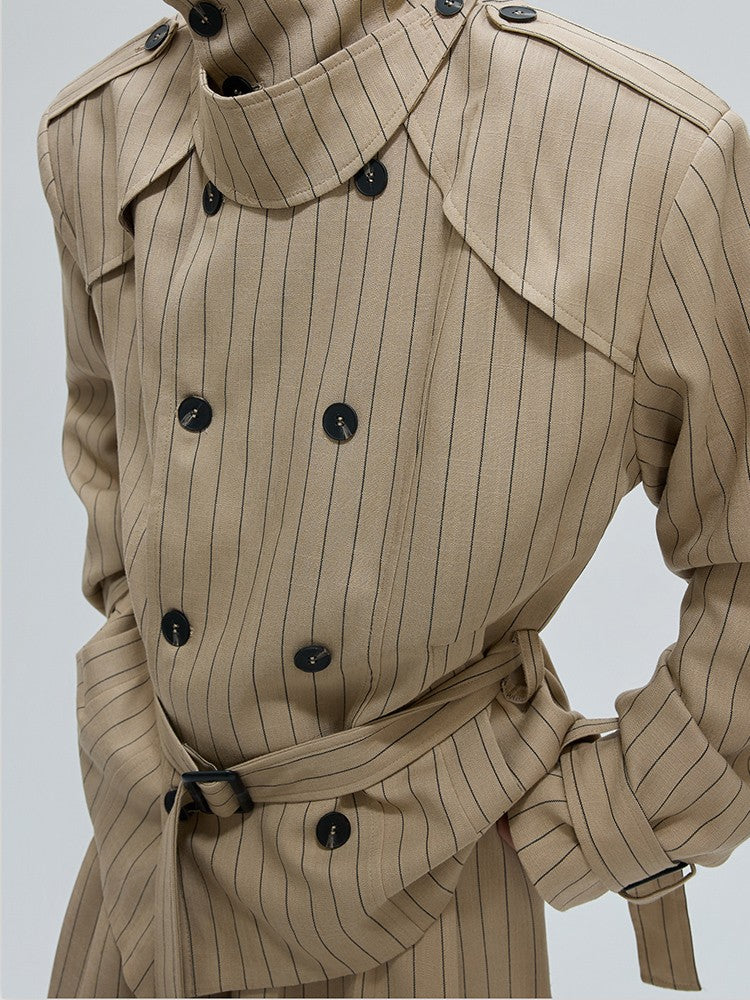 LUZHEN Fashion Stripe Printed Stand Neck Double Breasted Male Coat 2025 Autumn New Handsome Straight Casual Trousers Men JY4780