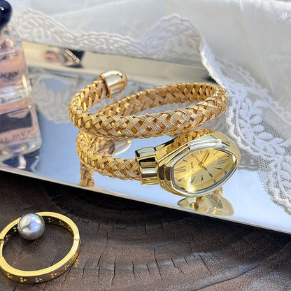 1 Piece Ladies Fashion Quartz Watch Hollow out Steel Band Snake Head Design Unique Personality Trendy Circle Watch