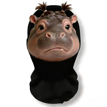 A realistic mesh headwear with hippopotamus emojis, a breathable party mask, and essential equipment for cycling out