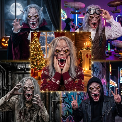 Realistic Split Mouth Demon Mask Scary Latex Horror Monster Full Head Cosplay Props For Halloween Party Costume Evil Ghost Face