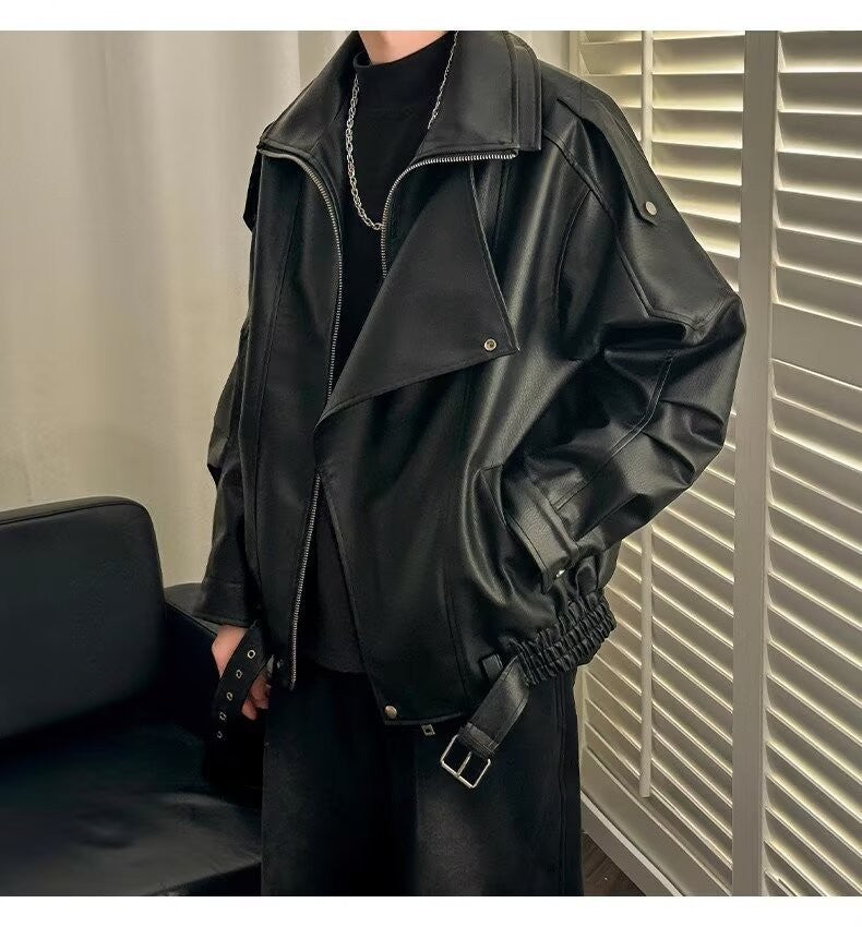 Spring and Autumn Retro PU Jacket Casual Zipper Locomotive Leather Clothes