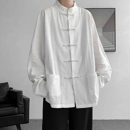 Chinese Traditional Clothes Improved Hanfu Cotton Qipao Top Autumn Spring Casual Outwear Male Big Size Shirt Kungfu Jackets