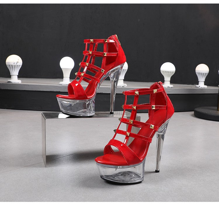 Light Up Glowing Sandals Women Transparent Platform Luminous Wedding High Heels Fashion Rivet Summer Nightclub Stripper Shoes