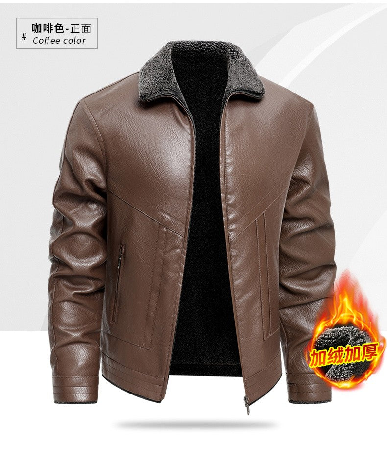 2025 veluokldly Leather Jacket Man Winter Motocross Windproof Warm PU Leather Coat chaqueta Male Trendy Motorcycle Fleece Coats