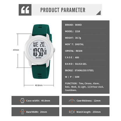 SKMEI 2218 Fashion Digital Watches for Women Men Waterproof Sports LED Display Mens Womens Wristwatches Alarm Reloj De Mujer