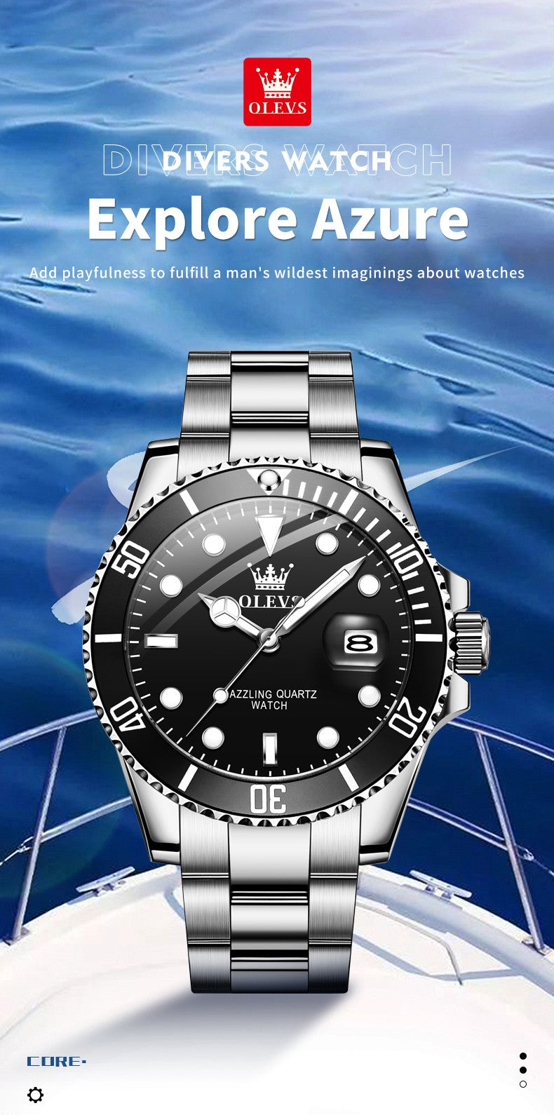 OLEVS Men's Watches Trend Luxury Fine Steel Strap Big Date Original Brand Quartz Wristwatch for Man Waterproof Luminous 5885 New