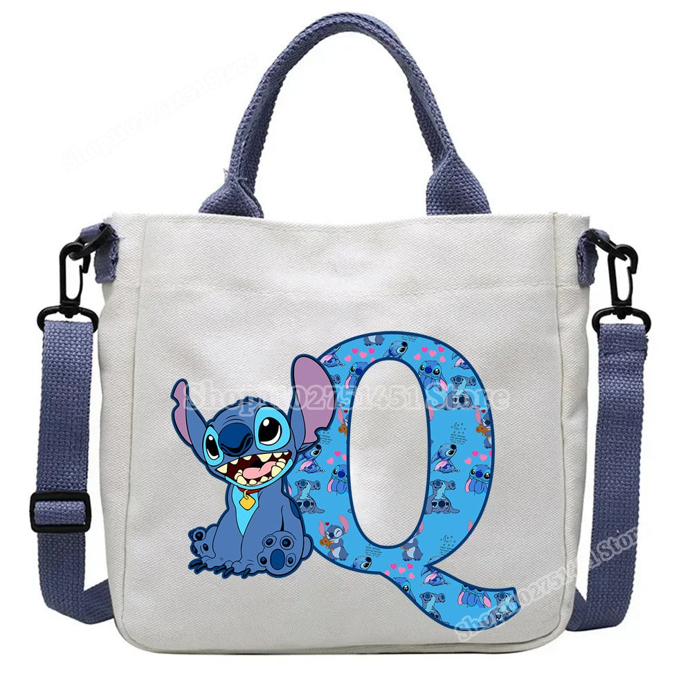 Disney Stitch Letter A-Z Print Shoulder Bags Cute Anime Action Figure Stich Purses Handbags Women Sling Messenger Bag Gift