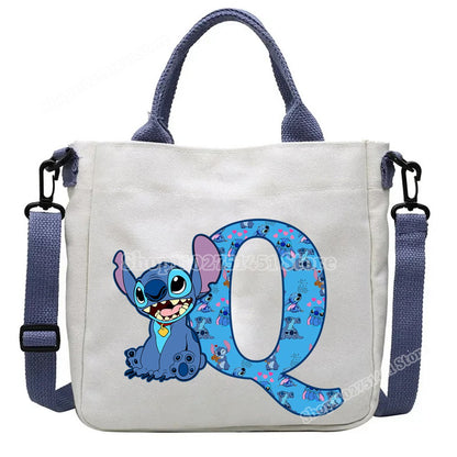 Disney Stitch Letter A-Z Print Shoulder Bags Cute Anime Action Figure Stich Purses Handbags Women Sling Messenger Bag Gift