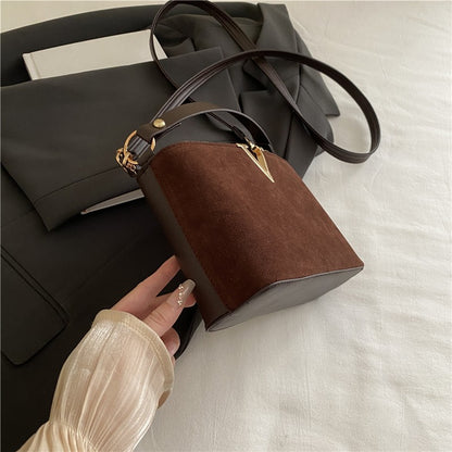 Fashionable Mini Suede Women's Bag, Faux Suede Tote Bag, Hardware Lock Buckle Decoration Handbag Purse Shoulder Cross Body Bags