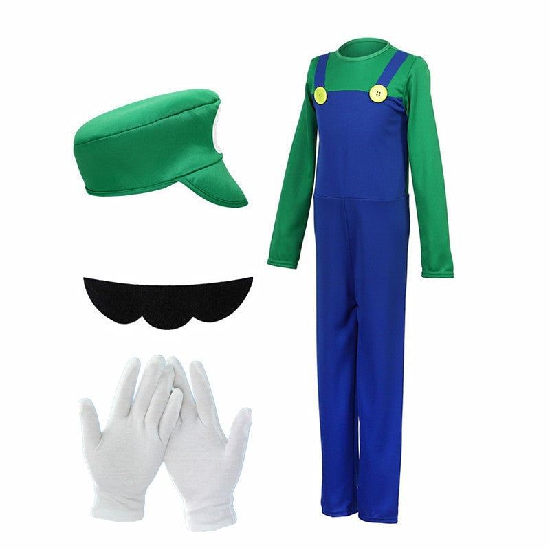 Men's Plumber Costume (Includes Hat, Gloves, Fake Beard) Halloween Cartoon Game Funny Outfit Red, Green, Yellow, Purple
