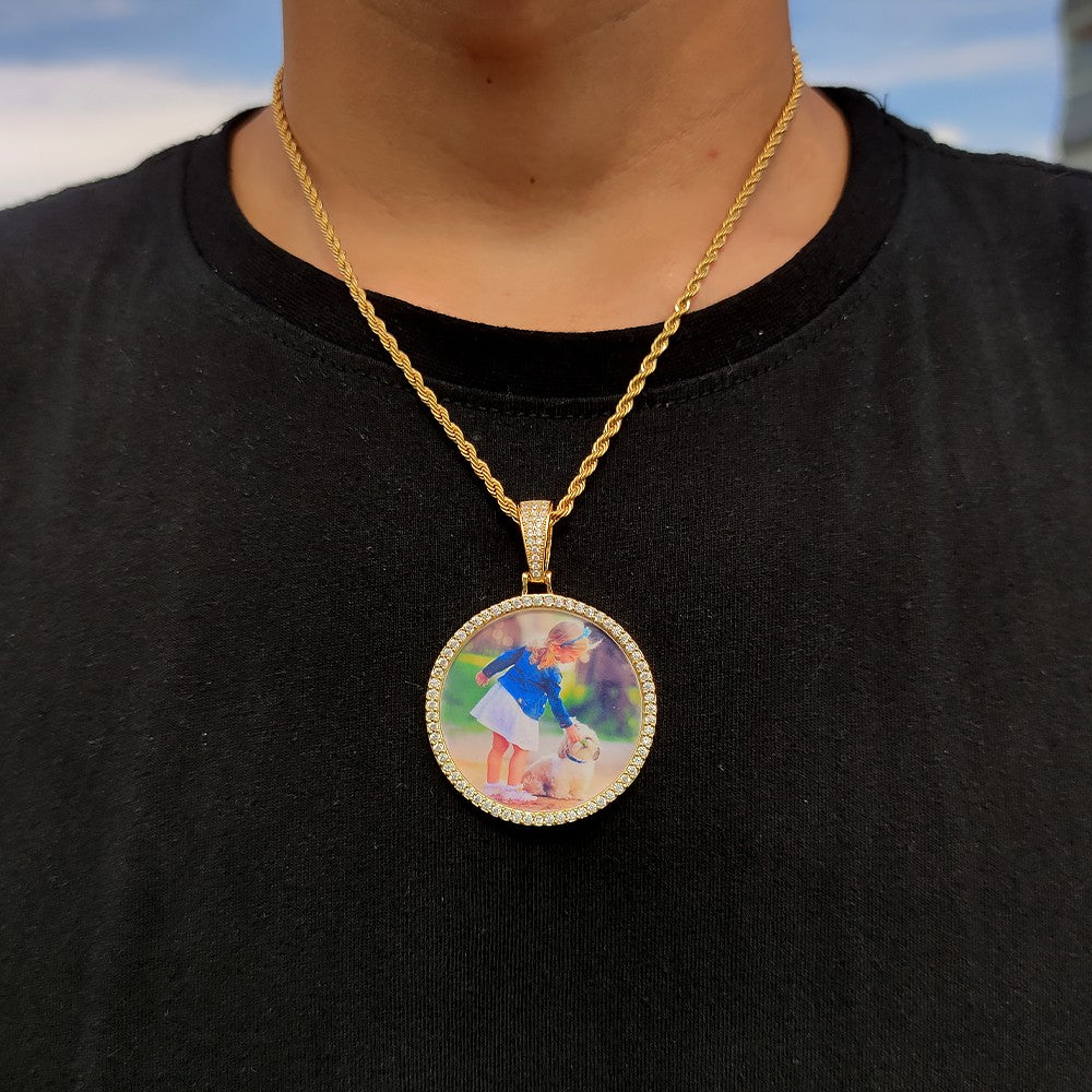 Wholesale Custom Photo Pendant Memory Medallions Rotary Double-Sided Picture Necklace Hip Hop Iced Jewelry Personalized Gift