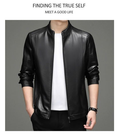 Spring and Autumn New Men's Lapel Leather Jacket Male Business Casual Middle-aged Men's Handsome Short Leather Coat Jackets 2025