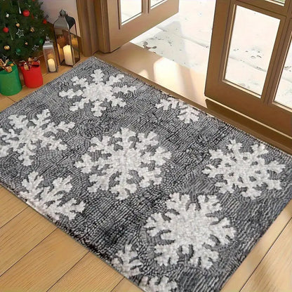 VIKAMA 1PC Winter Christmas Floor Mat 2D Print White Snowflake Pattern Bathroom Kitchen Entrance Home Bedroom Holiday Decor Rug