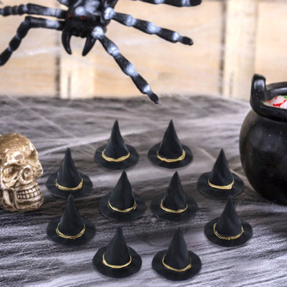 10pcs Halloween Witch Hat Decorations Miniature Hats Cauldron Pots Kettle Ornament Halloween Party Home Decoration DIY Crafts