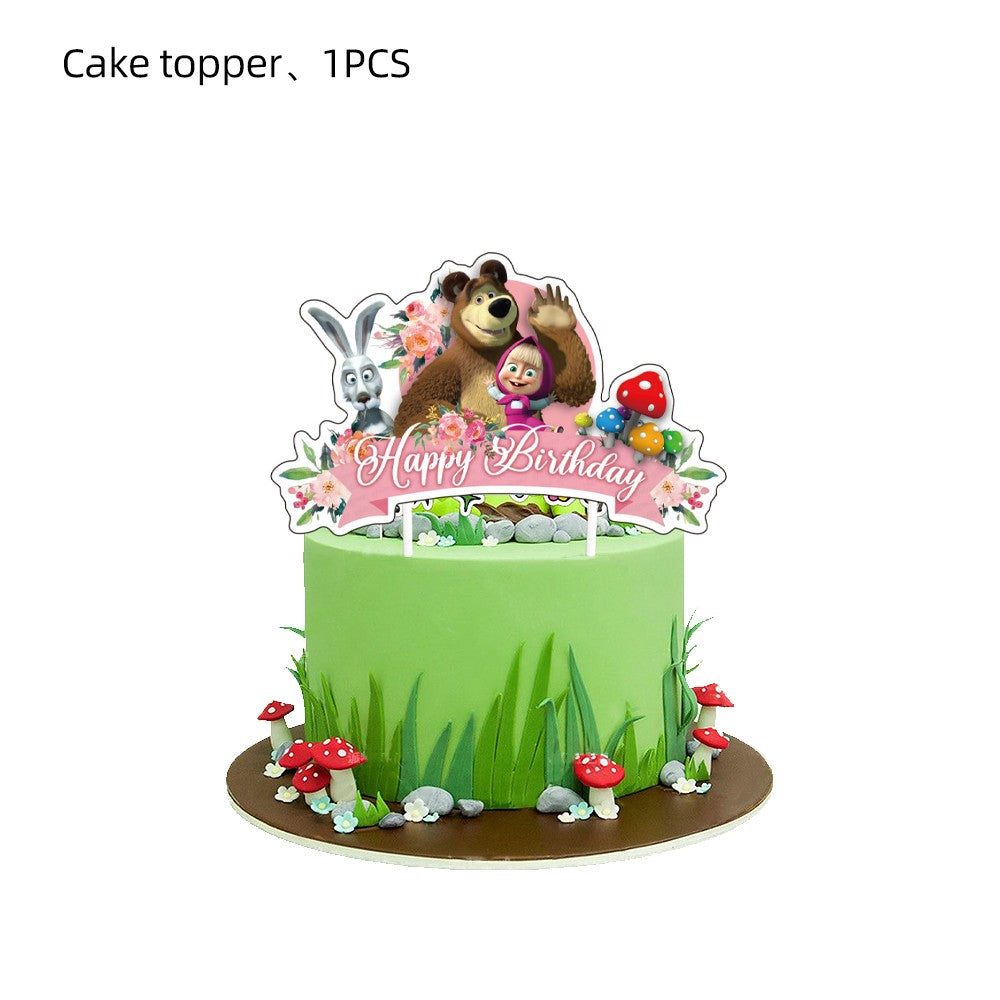 Masha and The Bear Theme Birthday Party Supplies Girls Masha Tableware Set Balloons Plates Cups for Kids Party Baby Shower Decor
