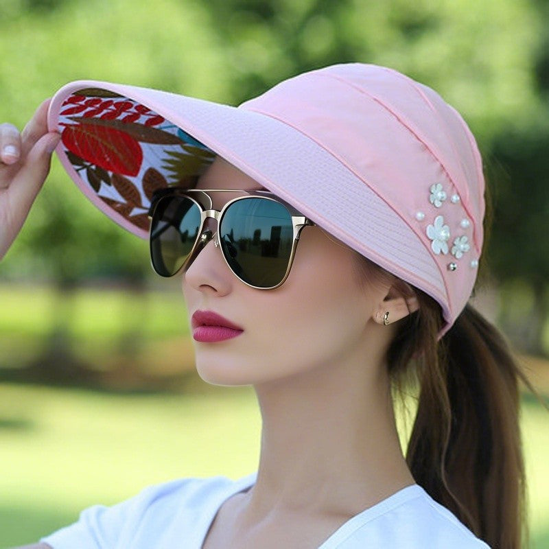 M-2Sun Hat Summer Shade hHt For Women Foldable Sun Protection Beach Large Brimmed Hat UV Protection Cycling Empty Top