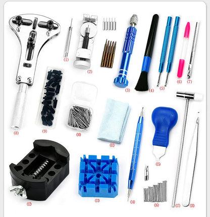 Kit de Ferramentas para Reparo de Relógios Removedor de Pinos de Pulseira Abridor de Caixa Removedor de Pinos de Mola Substituição de Bateria de Relógio Conjunto de Agulhas de Pulseira Acessórios