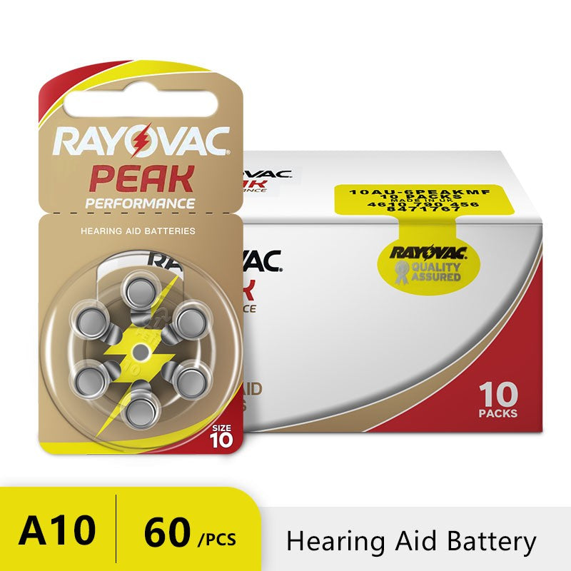 60Pcs Hearing Aid Batteries 10 A10 ZA10 10A P10 PR70 Rayovac Peak High Performance Zinc Air Battery For Mini Digital Hearing Aid