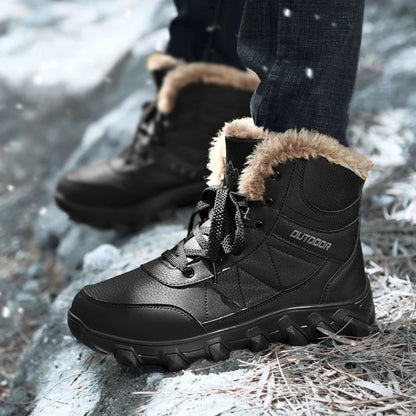 Botas de Neve de Inverno 2025 Masculinas Sapatos Outdoor Cano Alto Cadarço Antiderrapante Botas de Tornozelo Quente Confortáveis Pelúcia Sapatos Casuais Masculinos