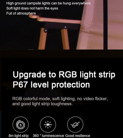LED Light String Portable Camping Lights 1800mAh Rechargeable 8m Outdoor Atmosphere Tent Wedding Christmas Decor Strip Star Lamp