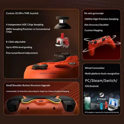 GameSir Tarantula 8K PC Wired Controller Lightweight Gaming Gamepad Steam Wired Similar PS5 Symmetric DS4 Joystick Controller