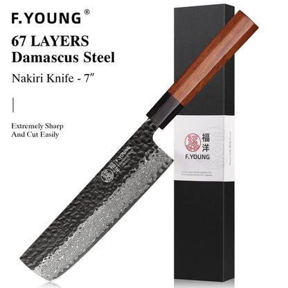 F.YOUNG Faca de Chef Japonesa Forjada à Mão Aço Damasco Facas de Cozinha Fatiar Legumes Carne Sashimi Utensílios de Cozinha