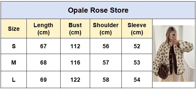 Casual Printed Short Fleece Jacket Women Fashion Round Neck Single Breasted Pocket Loose Jackets Lady Daily Commute Office Coat