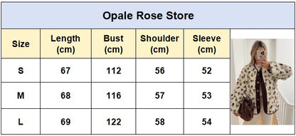 Casual Printed Short Fleece Jacket Women Fashion Round Neck Single Breasted Pocket Loose Jackets Lady Daily Commute Office Coat