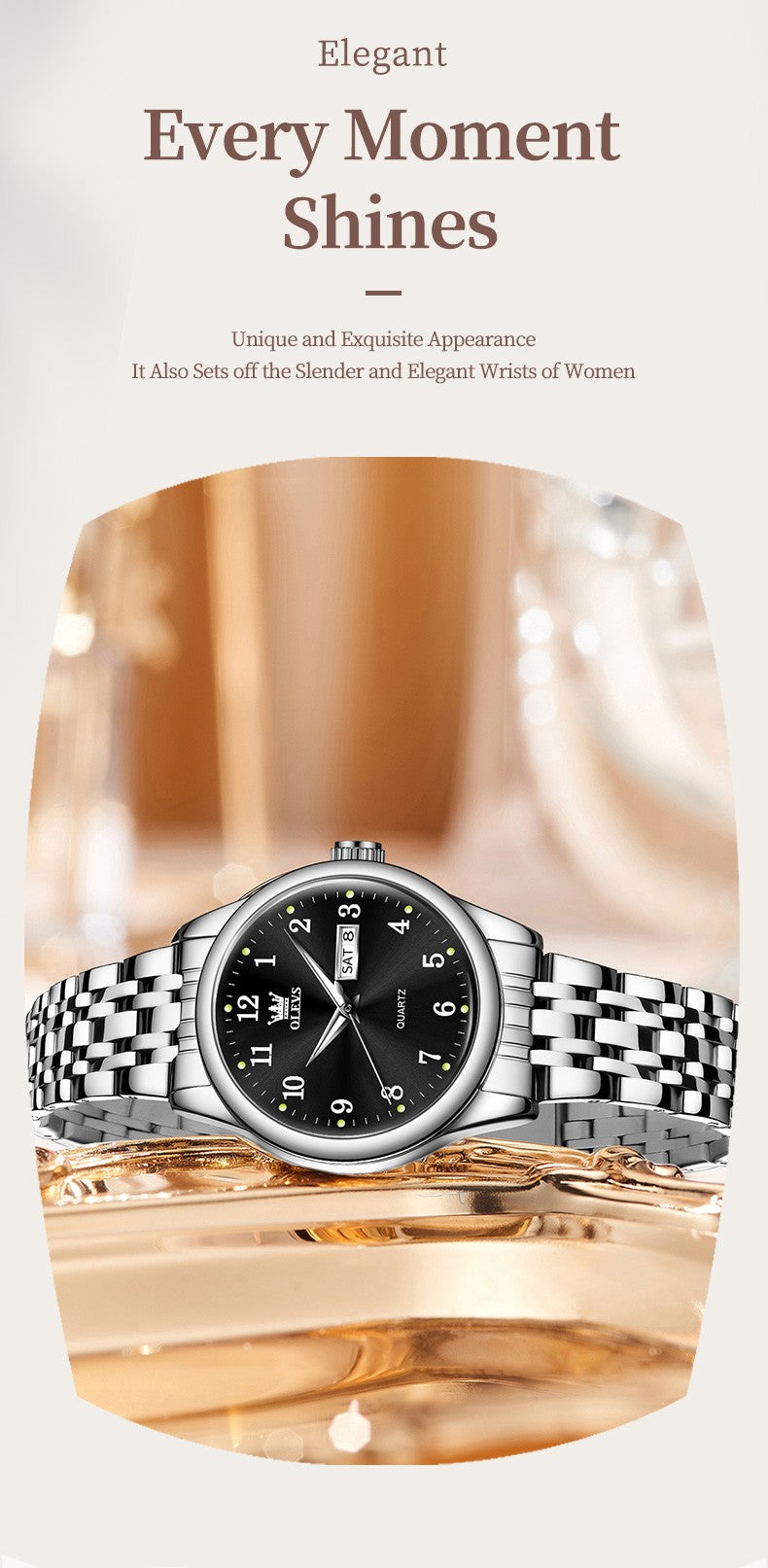 OLEVS Luxury Quartz Watch for Women Elegant Stainless Steel Women's Watches Gifts Waterproof Fashion Trend Simple Ladies Watch