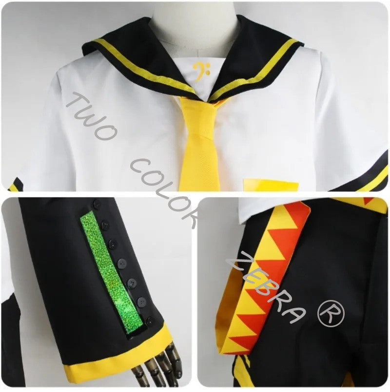 Vocaloid Kagamine Rin Len Cosplay Costume Sailor Uniform Full Set With Yellow Wig For Halloween Christmas Comic Party