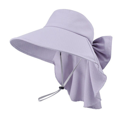 New Neck Protection Shawl Beach Cap Breathable Wide Brim Bucket Hat Bow Anti-UV Fisherman Hat Women