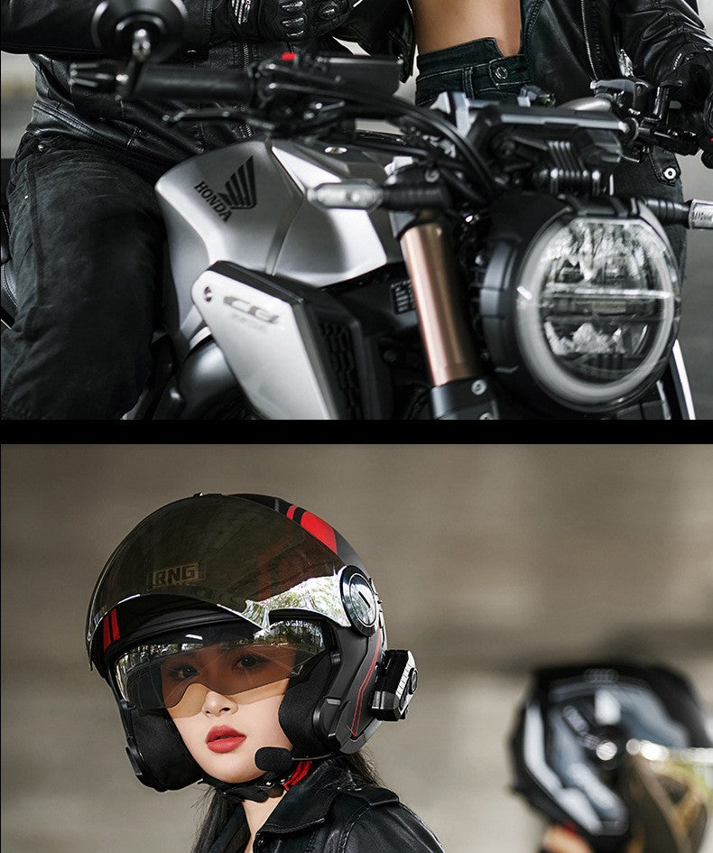 Capacete 3/4 para Motocicleta com Bluetooth, Viseira Dupla, Aprovado pelo DOT, Capacete de Pilotagem para Bicicleta Elétrica e Motocicleta