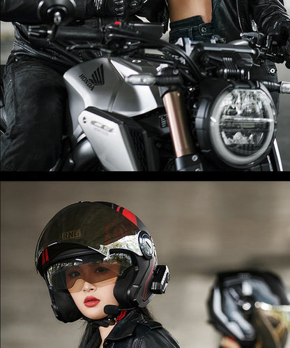 Capacete 3/4 para Motocicleta com Bluetooth, Viseira Dupla, Aprovado pelo DOT, Capacete de Pilotagem para Bicicleta Elétrica e Motocicleta