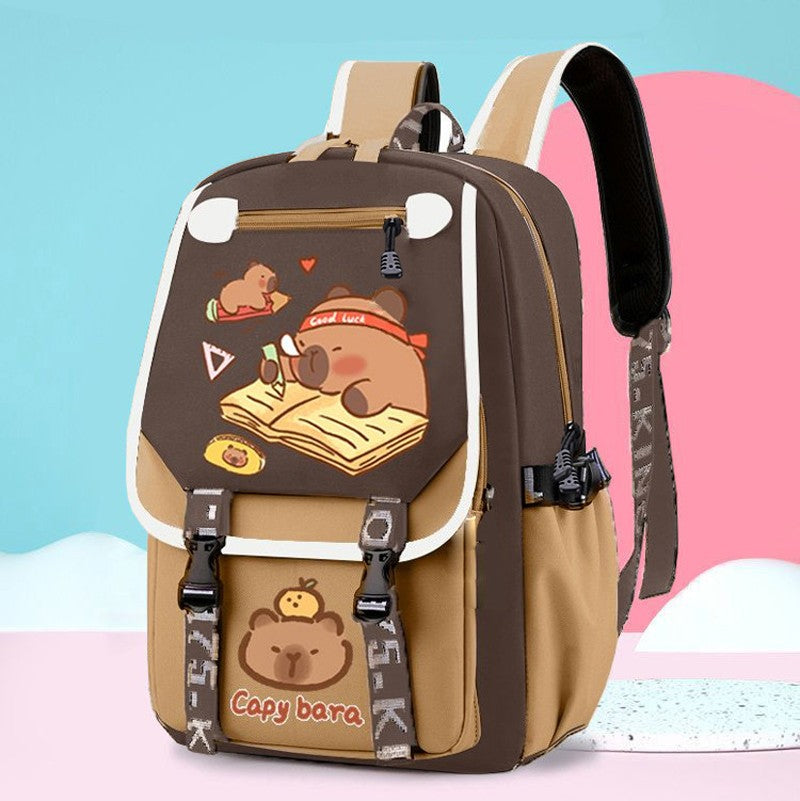 Mochila Escolar Infantil Estilosa Khaki Capivara Kawaii Mochila Casual Adolescente Menino Menina Mochila Escolar Infantil ?