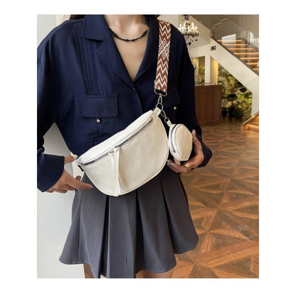 2025Casual solid color commuter bag simple western style street style fashion crossbody chest bag travel waist bag two-piece set