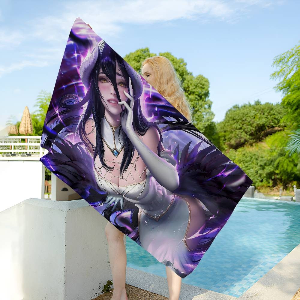 Gamer Albedo Anime Sexy Girls Anime Beach Swimming Towel Soft Absorbent Washcloth Children's Gifts For Kids Travel Camping Gym