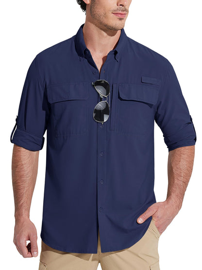MAGCOMSEN Sun Protection Shirt Quick Dry Long Sleeve Mesh Breathable Shirt Multi Pockets Fishing Shirts Hiking Work Cargo Shirts