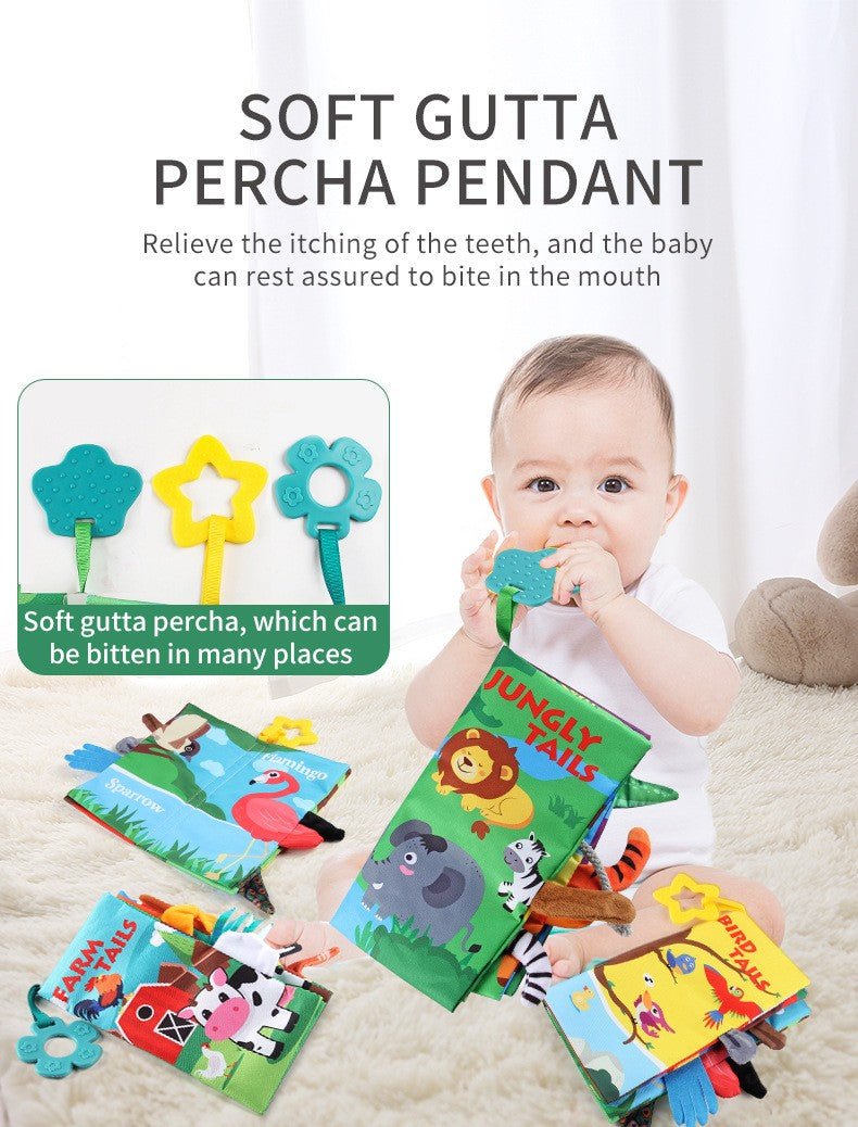 8 Page Tail Cloth Book Touch And Feel Infant Soft Books Cartoon Animals Development Interactive Early Education Toys For Baby