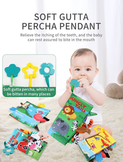 8 Page Tail Cloth Book Touch And Feel Infant Soft Books Cartoon Animals Development Interactive Early Education Toys For Baby
