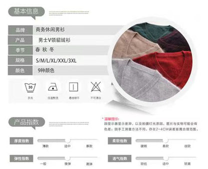 Autumn And Winter New Warm Pure Mink Cashmere Sweater Men's V-neck Pullover Thickened Plus Size Knitted Bottoming Shirt