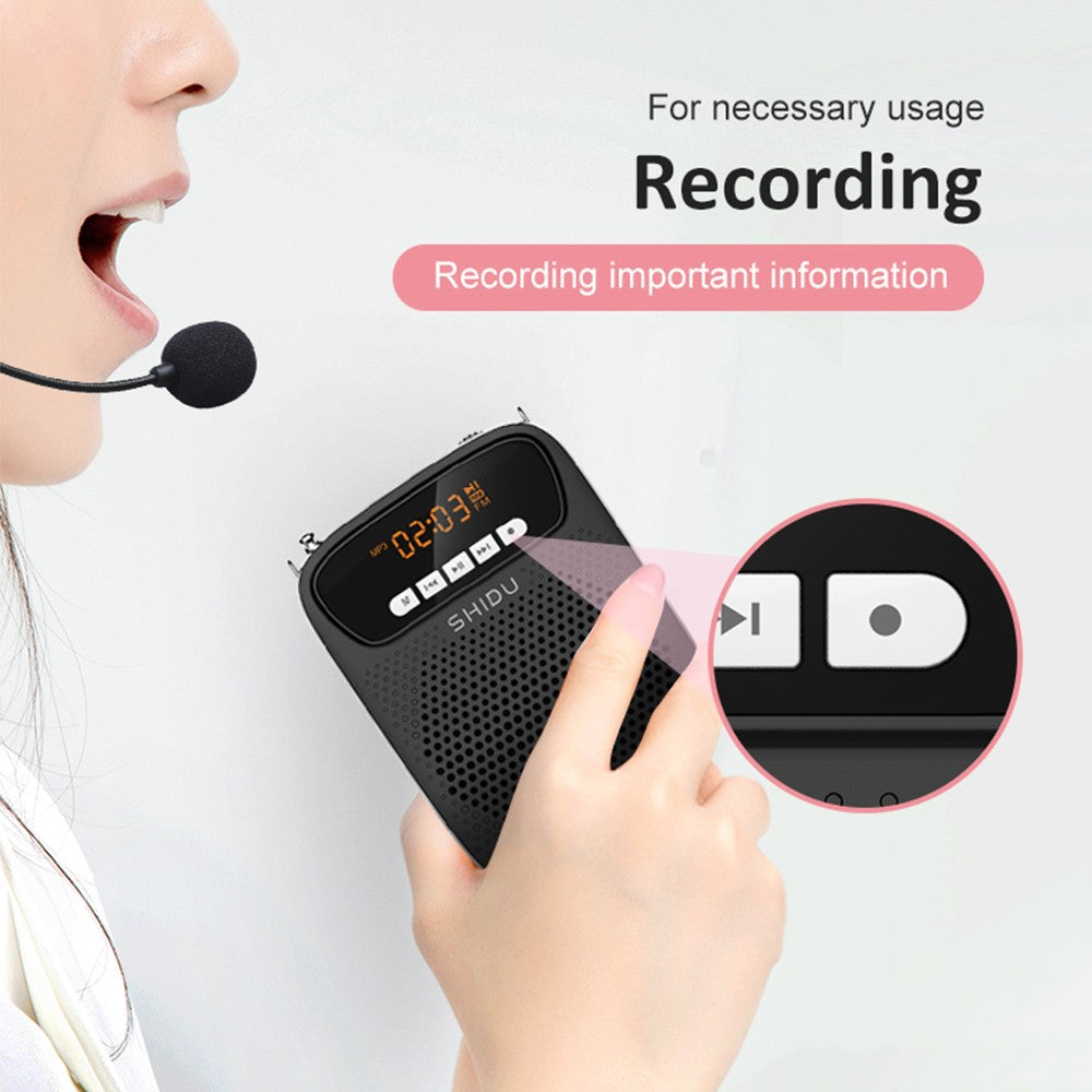 SHIDU 15W Rechargeable Portable Bluetooth Voice Amplifier for Teacher Wired Microphone FM Radio AUX Audio Recording Speaker S278