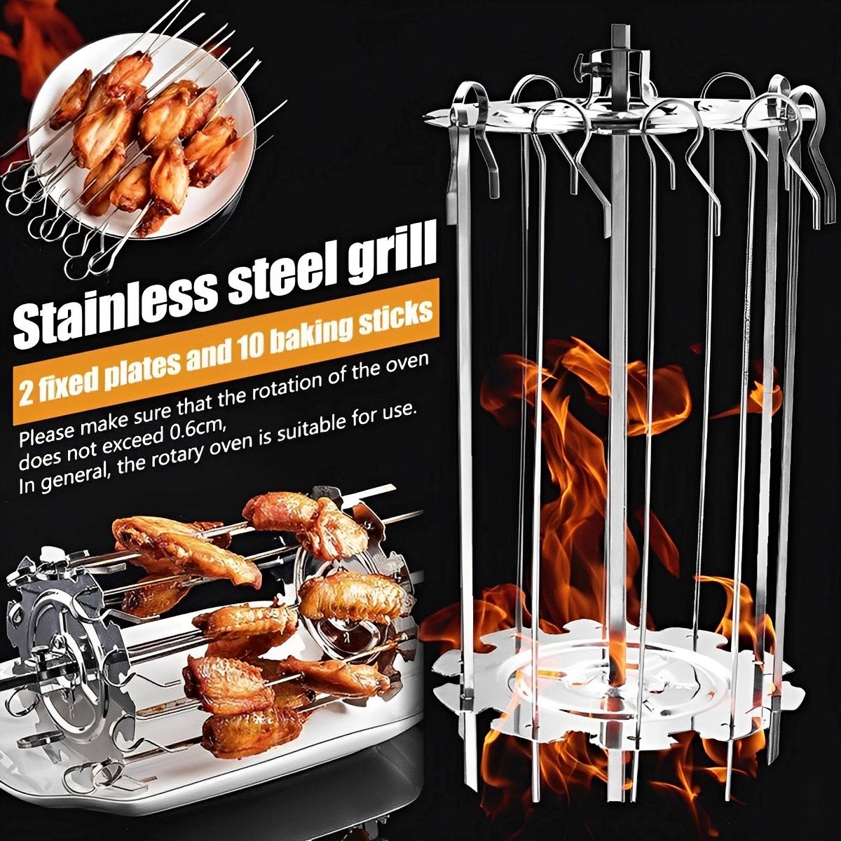 Oven Grill Cage Stainless Steel Meat Skewer Cage Heat-Resistant BBQ Roaster Non-Stick Kebab Maker Machine Meat Rotisserie Skewer