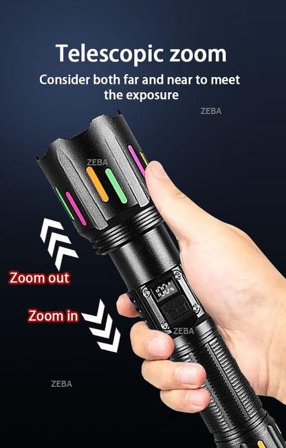 Super Powerful LED Flashlight 1000000LM High Power Torch Strong Light 800W Led Flash Light Rechargeable Hunting Tactical Lantern