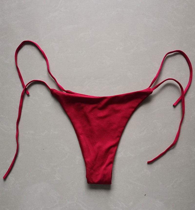 Summer Sexy Bikini set Push-up padded Bra Thong Split Swimwear Female Bandage Bathing Suit Adjustable Lacing Swimsuit Solid