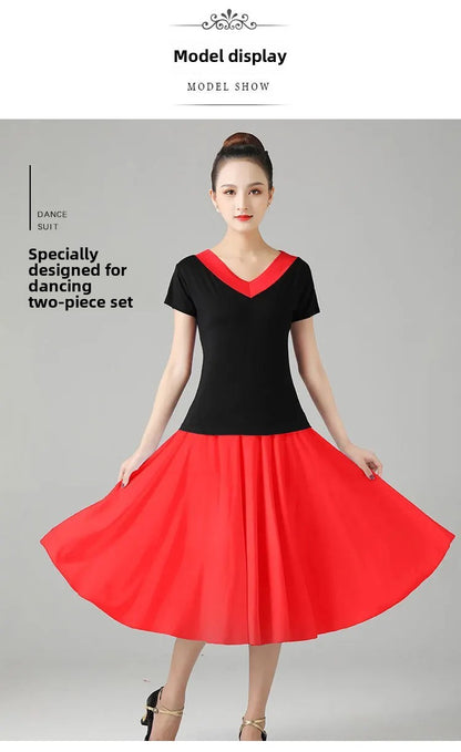 Plus Size Elegant Plus Size Women's Long Dress For Dancing And Commuting Stylish Square Dance Skirt With Wide Hemline For Soc...