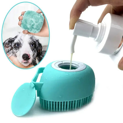 Escova de Banho para Animais de Estimação em Borracha Macia de Silicone com Reservatório de Shampoo Integrado Desembaraçadora e Autolimpante para Cães e Gatos Escova de Banho