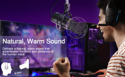 Kit de Microfone Dinâmico XLR/USB, Microfone de PC para Transmissão, Podcast, Jogos, RGB, Função de Silenciar e Cancelamento de Ruído, Volume